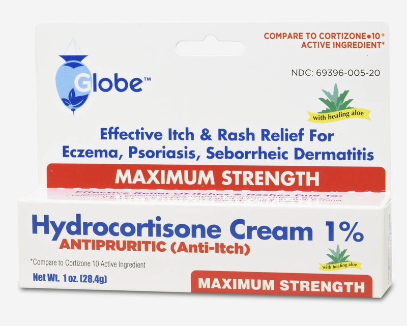 Globe Hydrocortisone Maximum Strength Cream 1% w/ Aloe, Anti-Itch Cream for Redness, Swelling, Itching, Rash & Dermatitis, Bug/Mosquito Bites, Eczema, Hemorrhoids & More - Image 2